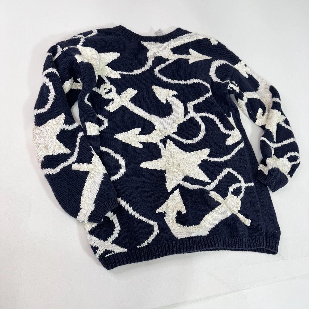 Vintage Marisa Christina Sweater Womens Medium Navy Sequin Nautical Anchors 80s